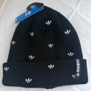 ADIDAS beanie knit hat logo black white embroidery winter snow ski snowboard NWT